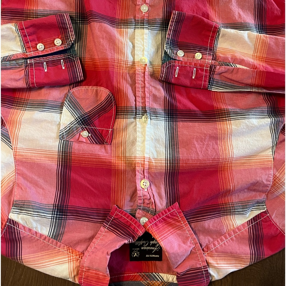 American Eagle Women Shirt size M Country Western Shirt Pink Plaid Button down